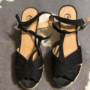 Black wedge sandals
